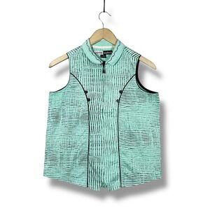Jamie Sadock 1/4 Zip Sleeveless Top Womens M Mint Green Golf Tennis Polo Retro